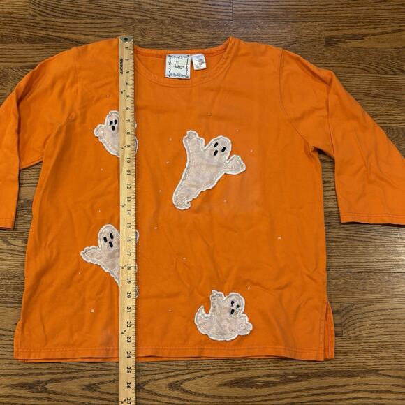 Vintage Michael Simon Top XL Halloween Ghosts Orange Appliqué Double Sided - Picture 10 of 12